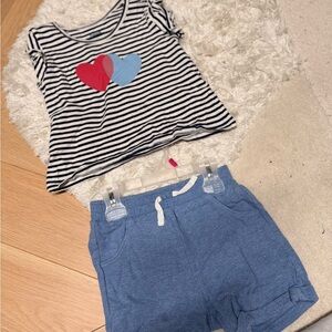 NEW Peckle Striped Heart Tee and Blue Shorts Set
